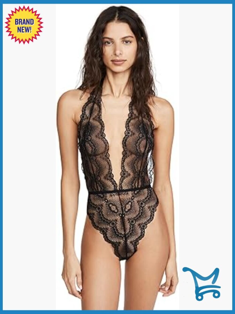 Deep V-Neck Lace Bodysuit with Open Back and Halter Tie